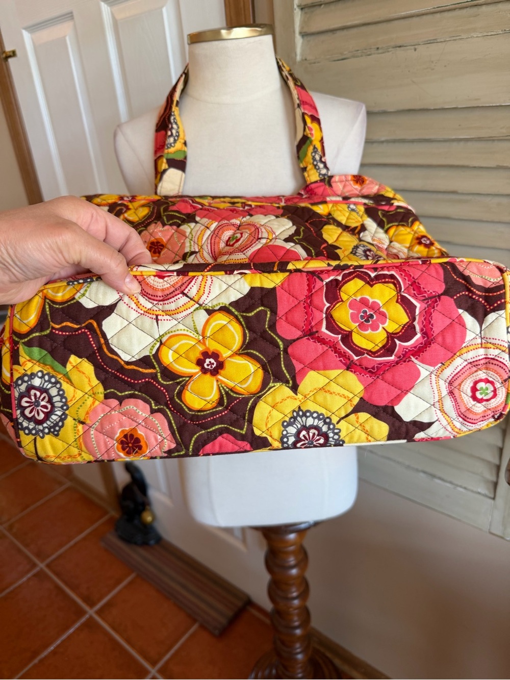 Vera Bradley BEAUTIFUL Quilted Floral Tote in Brown, Yellow & Pink - Picture 2 of 8